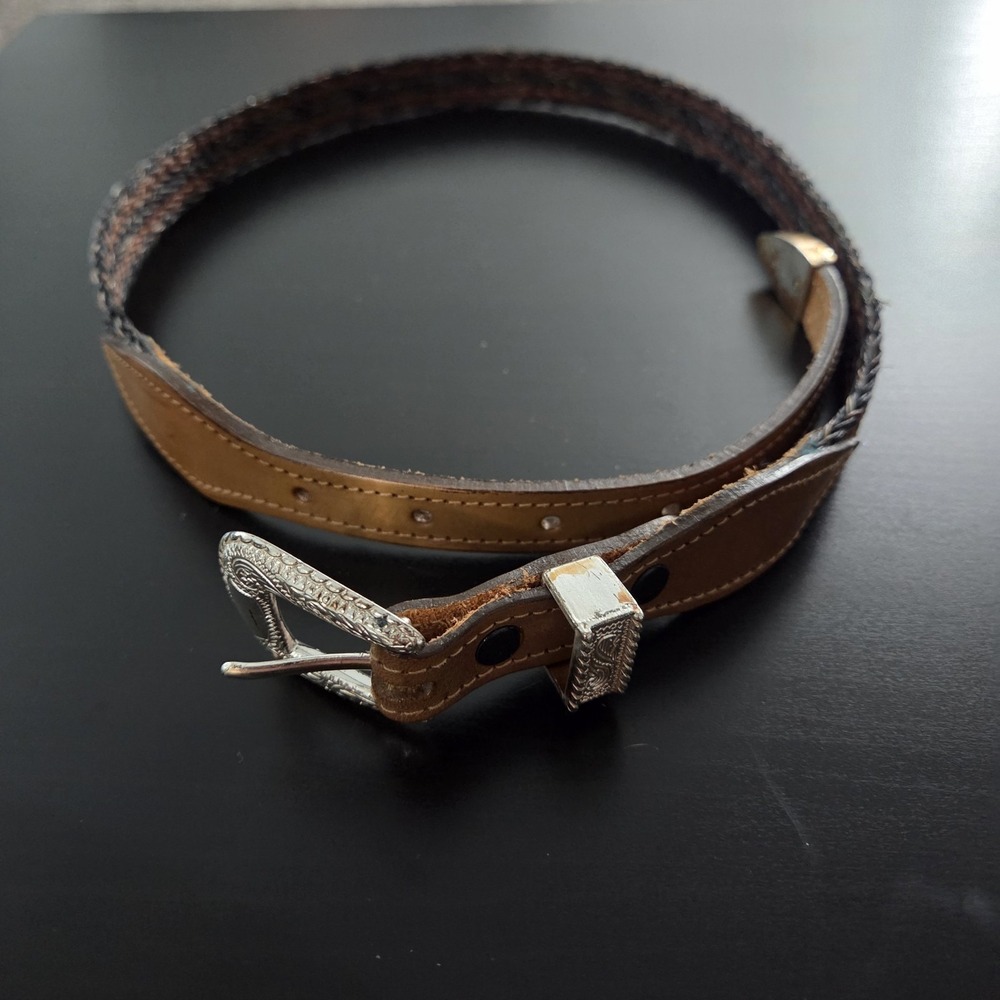 Brushy Creek USA Woven Western‎ Belt Leather Trim Brown Black Wmn 30 (36")